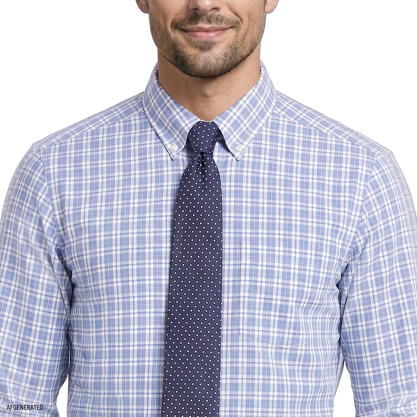 Izod ALL-OVER STRETCH L/S PLAID BUTTON-DOWN DRESS SHIRT - CHAMBRAY BLUE