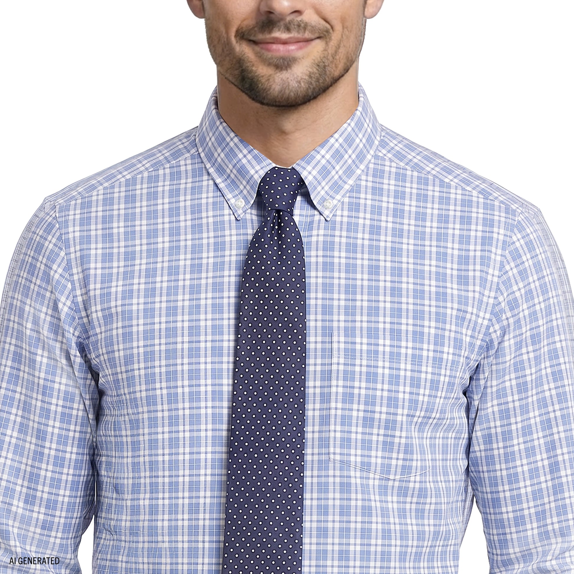Izod ALL-OVER STRETCH L/S PLAID BUTTON-DOWN DRESS SHIRT - CHAMBRAY BLUE