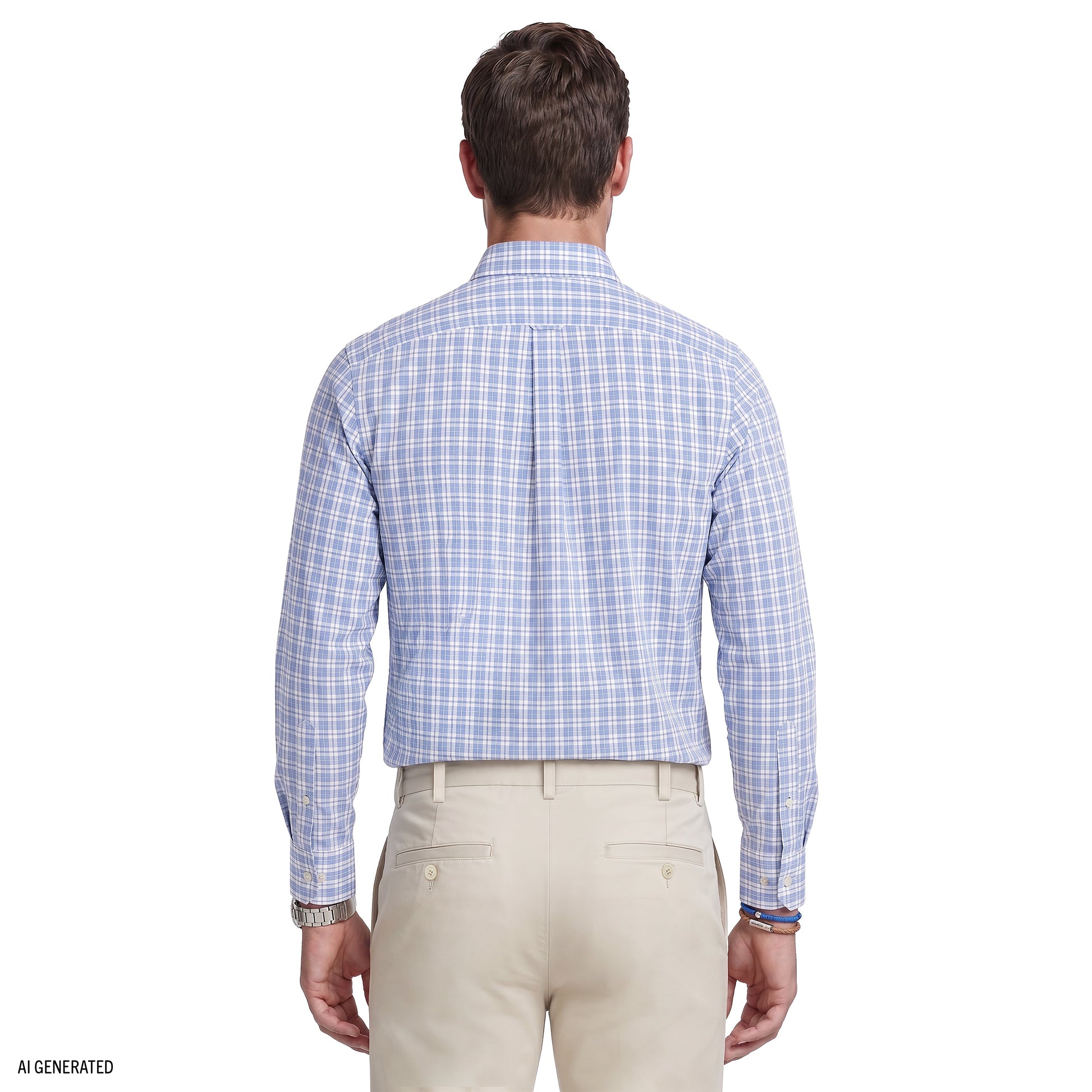 Izod ALL-OVER STRETCH L/S PLAID BUTTON-DOWN DRESS SHIRT - CHAMBRAY BLUE
