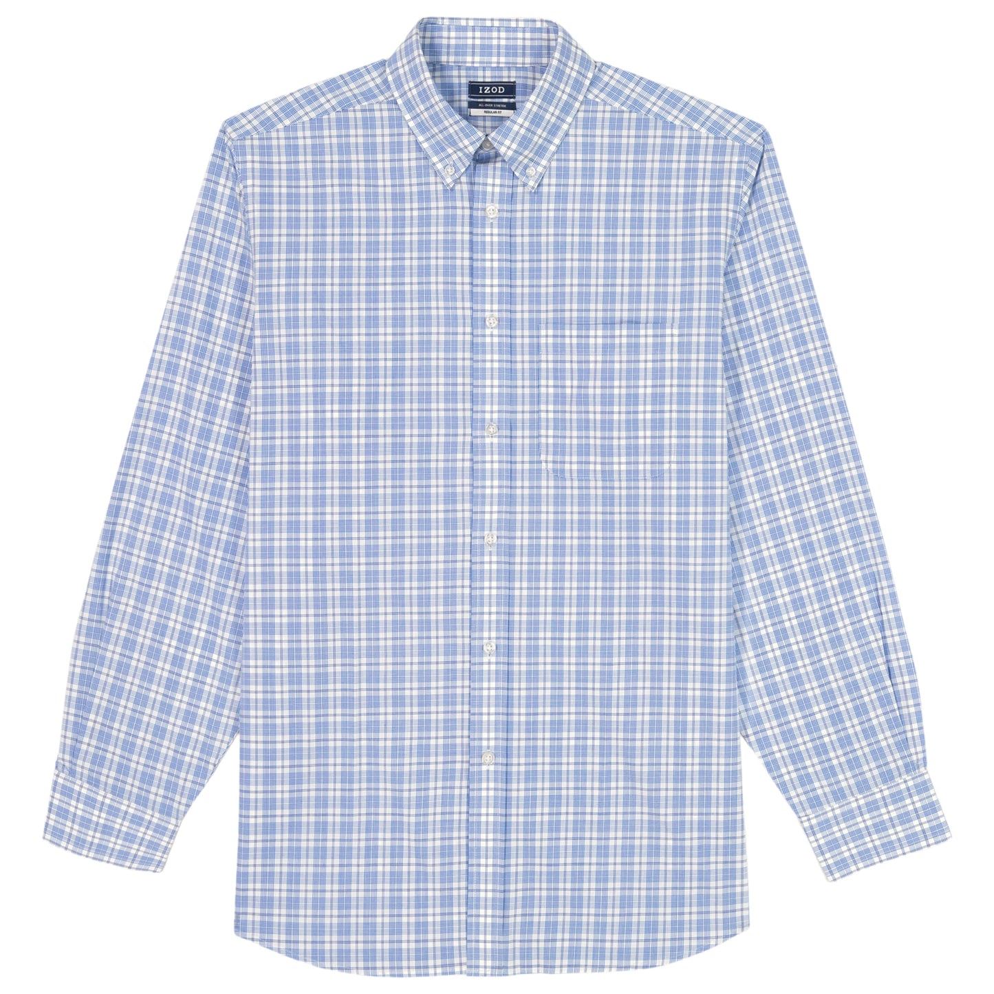Izod ALL-OVER STRETCH L/S PLAID BUTTON-DOWN DRESS SHIRT - CHAMBRAY BLUE