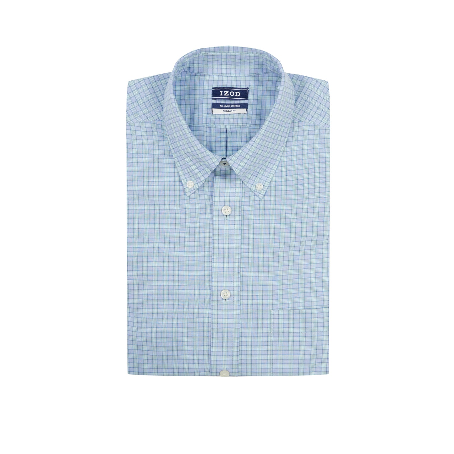 Izod ALL-OVER STRETCH L/S PLAID BUTTON-DOWN DRESS SHIRT - MARINE BLUE