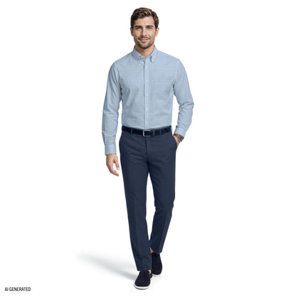 Izod ALL-OVER STRETCH L/S PLAID BUTTON-DOWN DRESS SHIRT - MARINE BLUE
