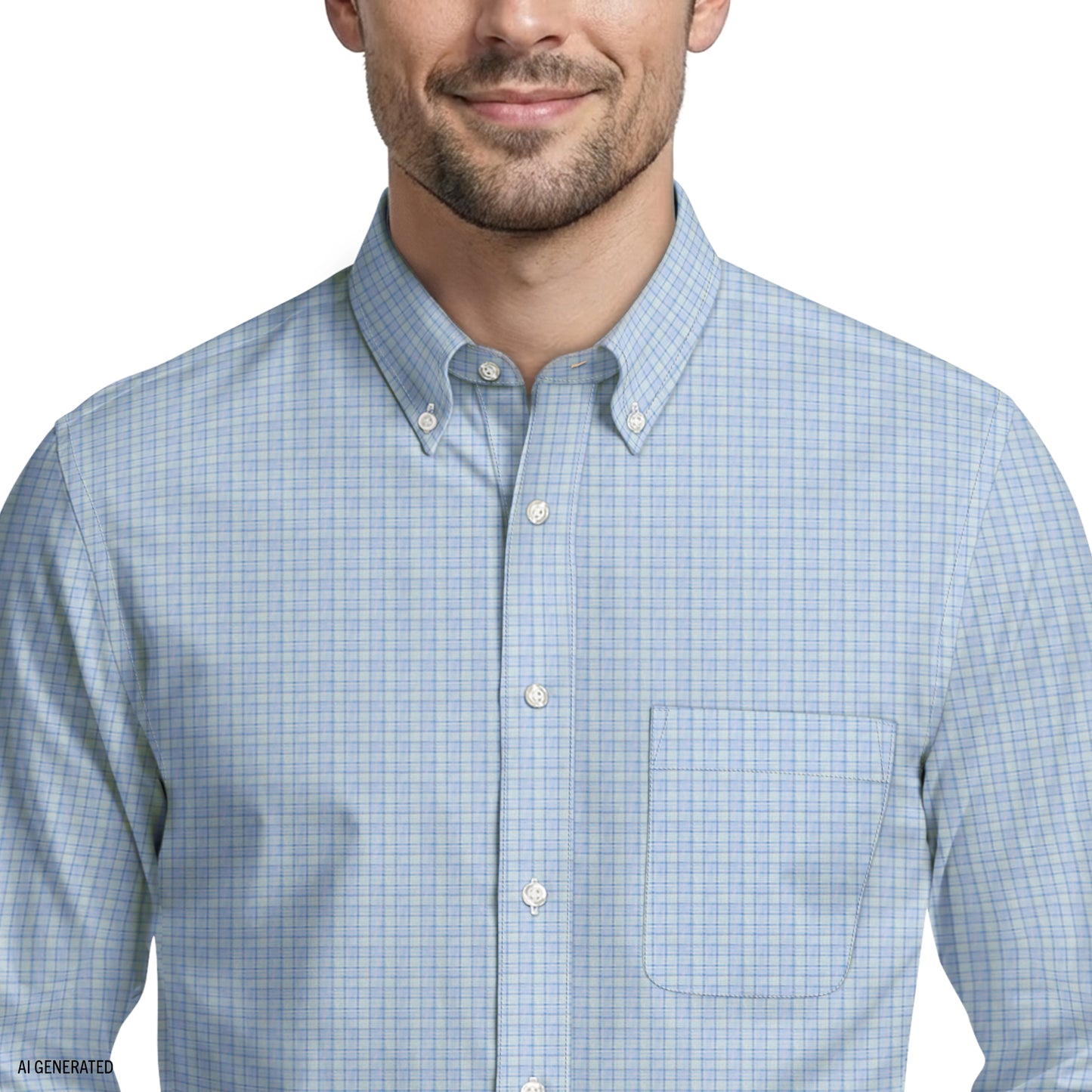Izod ALL-OVER STRETCH L/S PLAID BUTTON-DOWN DRESS SHIRT - MARINE BLUE
