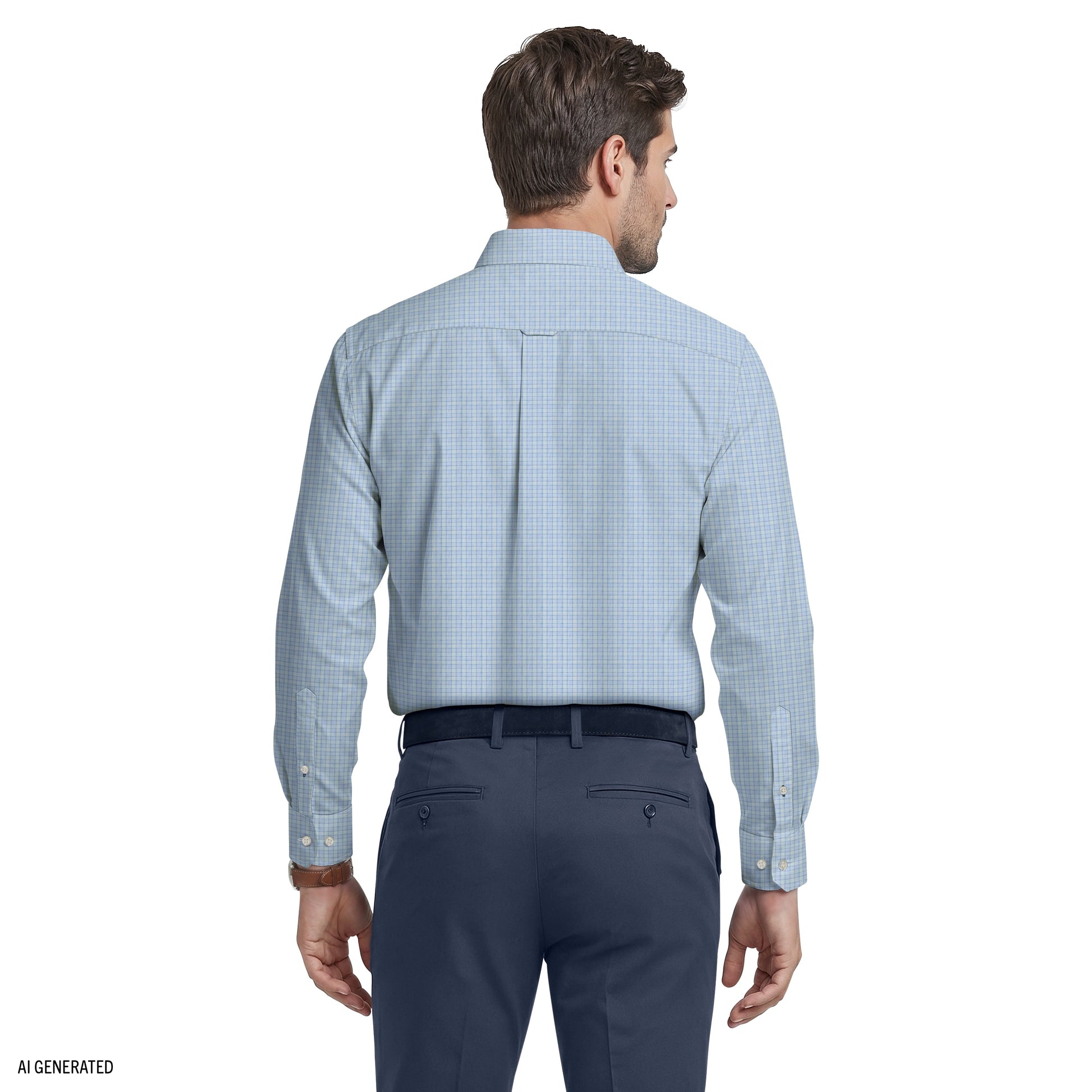Izod ALL-OVER STRETCH L/S PLAID BUTTON-DOWN DRESS SHIRT - MARINE BLUE