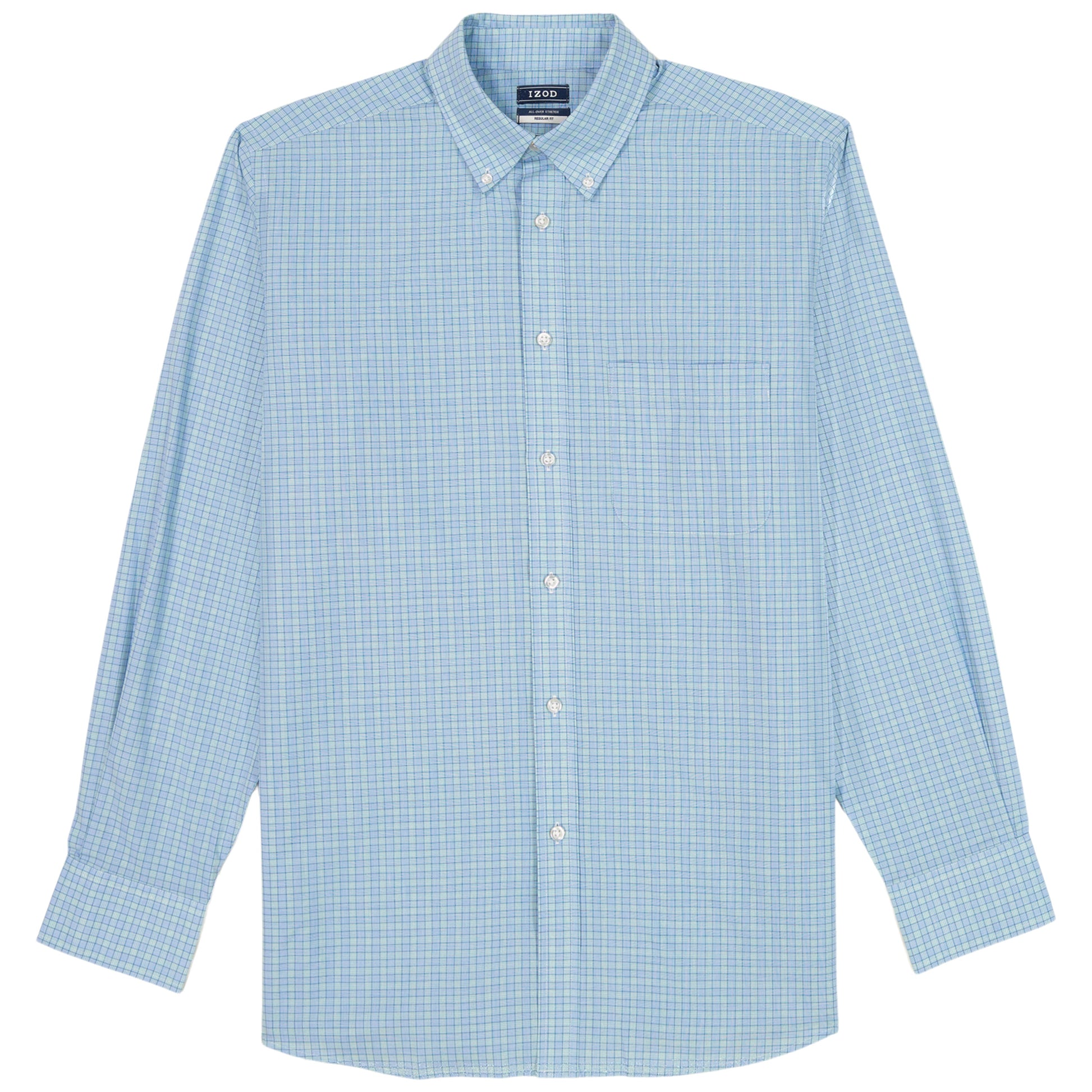 Izod ALL-OVER STRETCH L/S PLAID BUTTON-DOWN DRESS SHIRT - MARINE BLUE