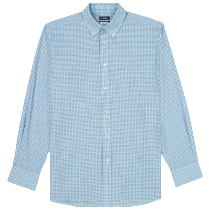 Izod ALL-OVER STRETCH L/S PLAID BUTTON-DOWN DRESS SHIRT - MARINE BLUE
