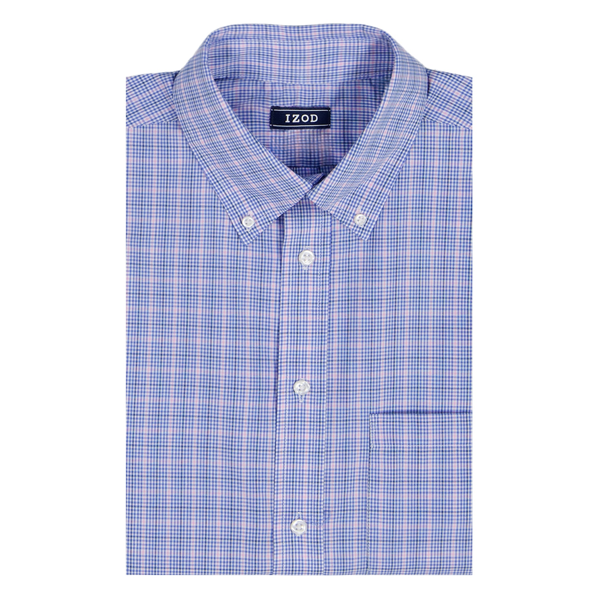Izod ALL-OVER STRETCH L/S PLAID BUTTON-DOWN DRESS SHIRT - ULTRAMARINE