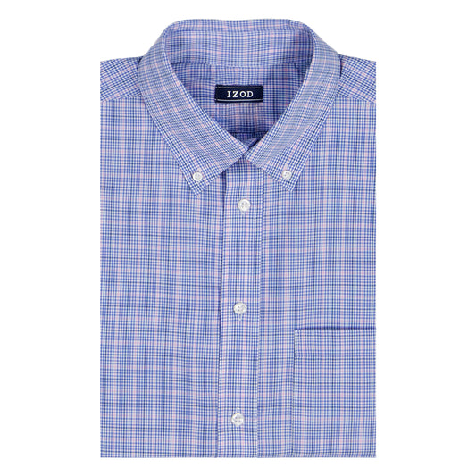 Izod ALL-OVER STRETCH L/S PLAID BUTTON-DOWN DRESS SHIRT - ULTRAMARINE