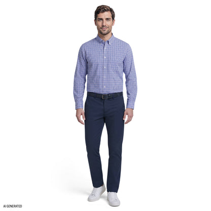 Izod ALL-OVER STRETCH L/S PLAID BUTTON-DOWN DRESS SHIRT - ULTRAMARINE