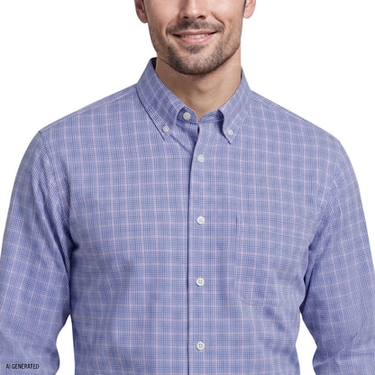 Izod ALL-OVER STRETCH L/S PLAID BUTTON-DOWN DRESS SHIRT - ULTRAMARINE
