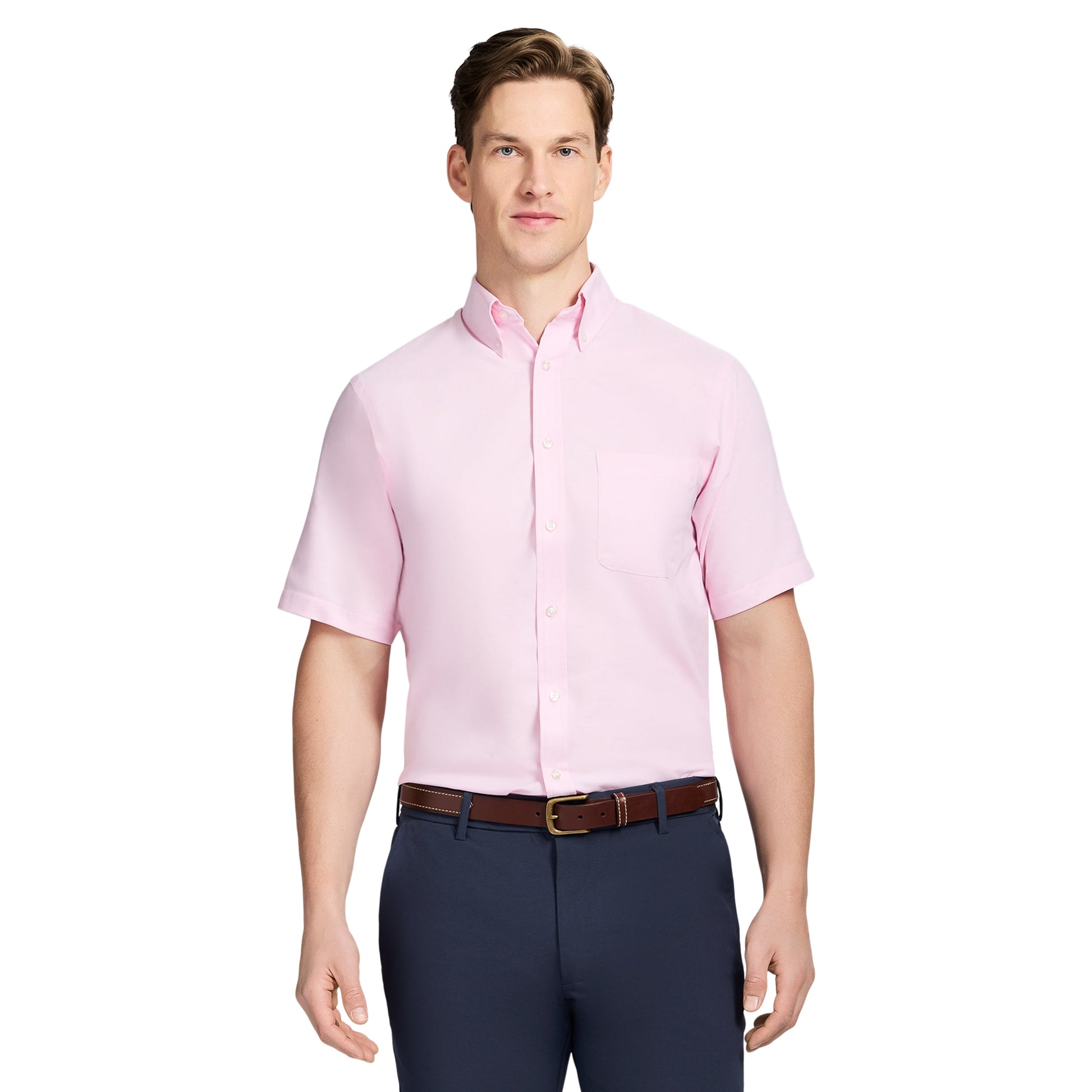 Izod ALL-OVER STRETCH S/S BUTTON-DOWN DRESS SHIRT - PRISM PINK