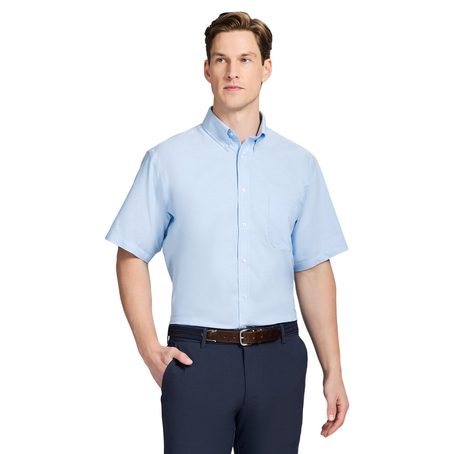 Izod ALL-OVER STRETCH S/S BUTTON-DOWN DRESS SHIRT - ALL ABOARD