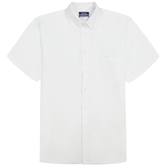 Izod ALL-OVER STRETCH S/S BUTTON-DOWN DRESS SHIRT - BRIGHT WHITE