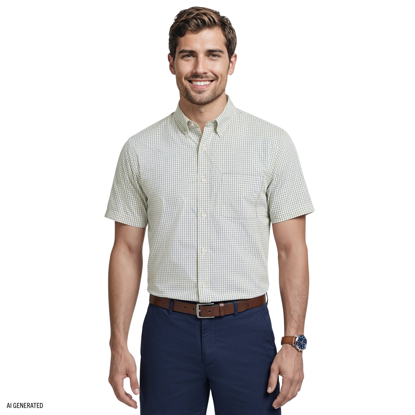 Izod ALL-OVER STRETCH S/S PLAID BUTTON-DOWN DRESS SHIRT - SUNDRESS