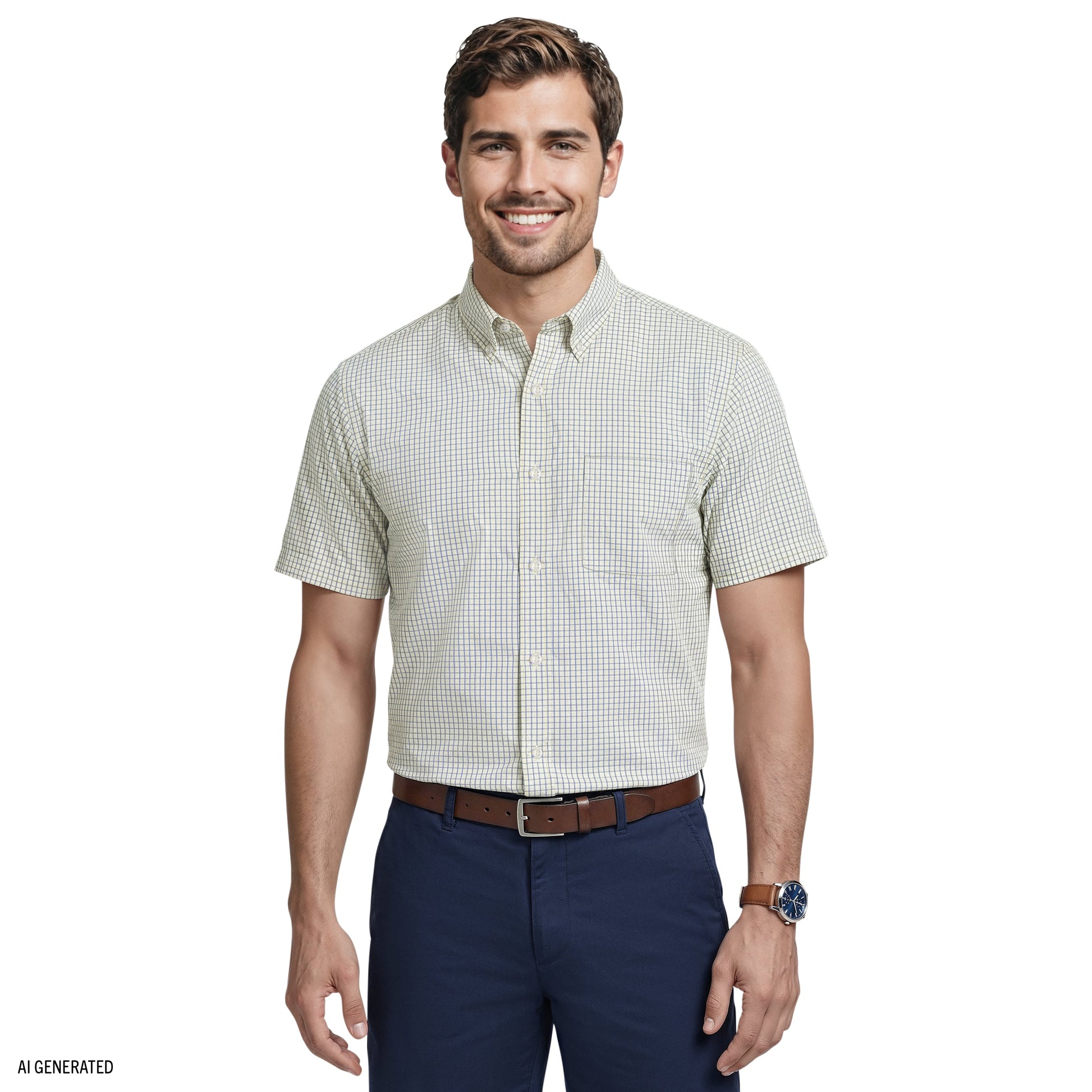Izod ALL-OVER STRETCH S/S PLAID BUTTON-DOWN DRESS SHIRT - SUNDRESS