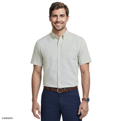 Izod ALL-OVER STRETCH S/S PLAID BUTTON-DOWN DRESS SHIRT - SUNDRESS