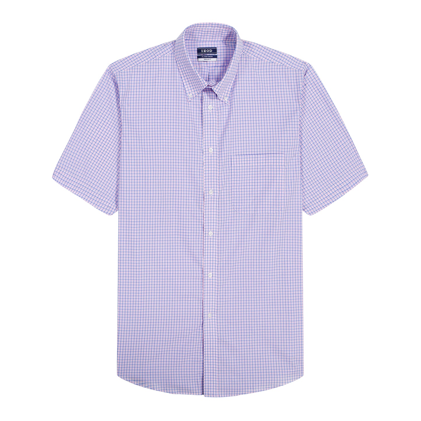 Izod ALL-OVER STRETCH S/S PLAID BUTTON-DOWN DRESS SHIRT - PRISM PINK