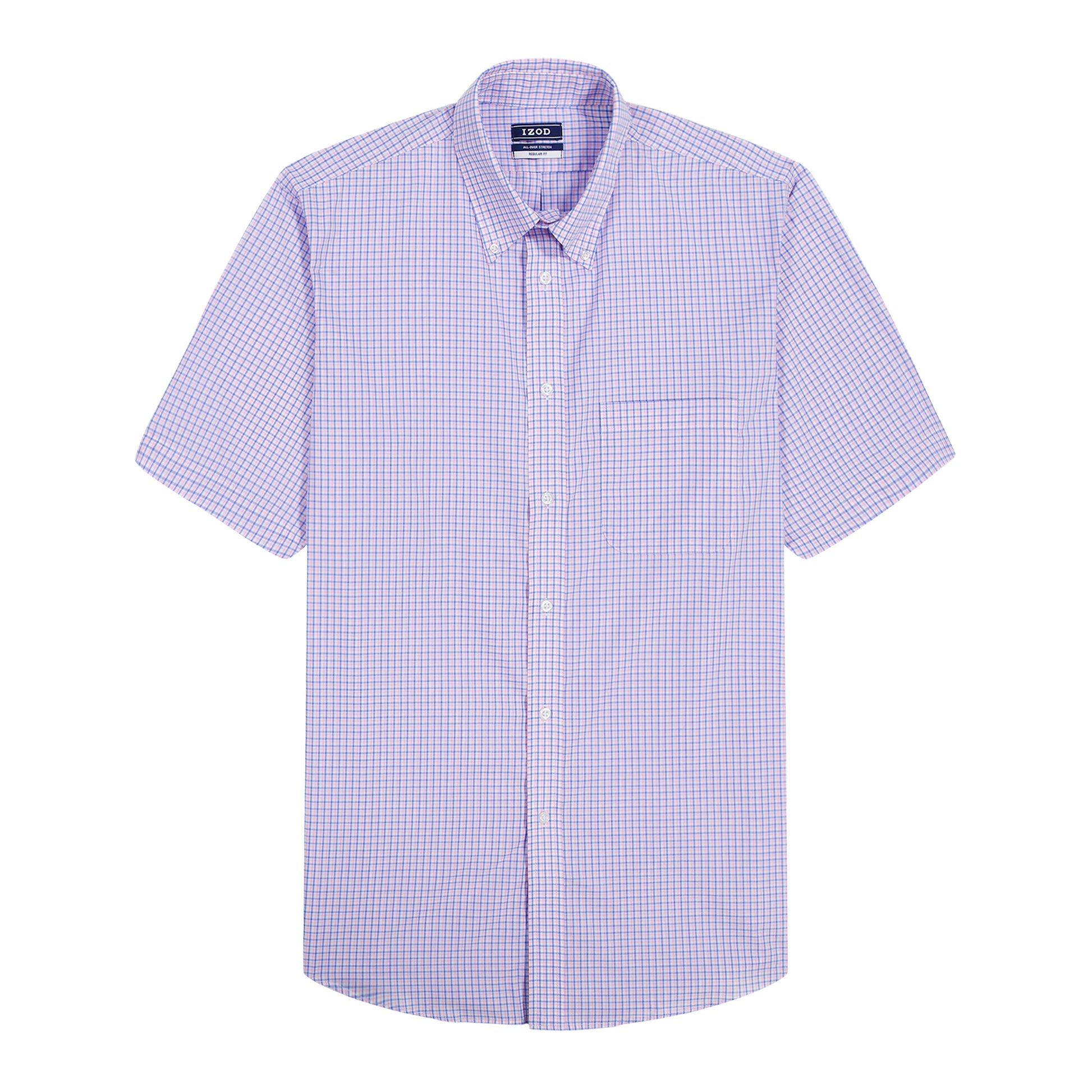 Izod ALL-OVER STRETCH S/S PLAID BUTTON-DOWN DRESS SHIRT - PRISM PINK