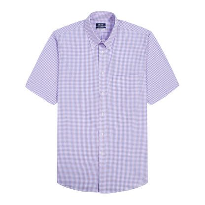 Izod ALL-OVER STRETCH S/S PLAID BUTTON-DOWN DRESS SHIRT - PRISM PINK