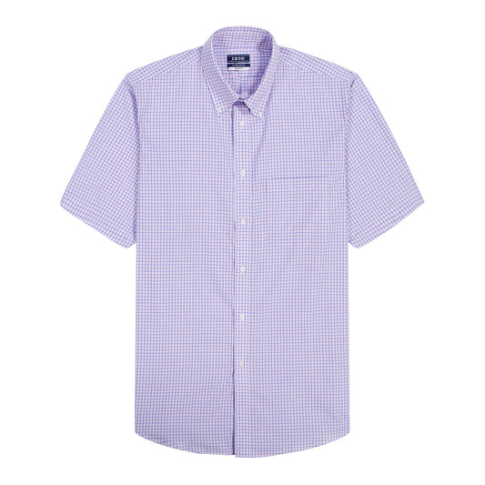 Izod ALL-OVER STRETCH S/S PLAID BUTTON-DOWN DRESS SHIRT - PRISM PINK
