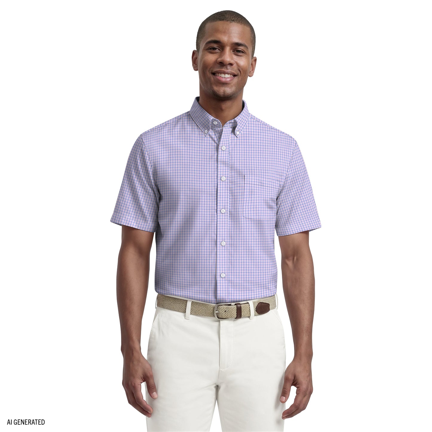Izod ALL-OVER STRETCH S/S PLAID BUTTON-DOWN DRESS SHIRT - PRISM PINK