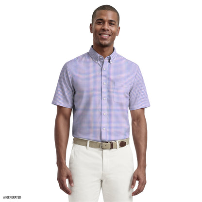 Izod ALL-OVER STRETCH S/S PLAID BUTTON-DOWN DRESS SHIRT - PRISM PINK
