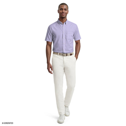 Izod ALL-OVER STRETCH S/S PLAID BUTTON-DOWN DRESS SHIRT - PRISM PINK