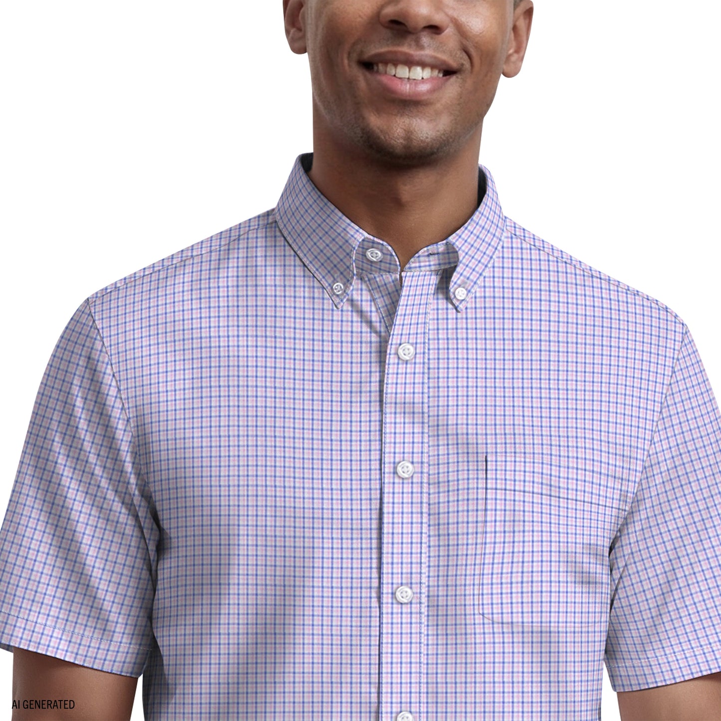 Izod ALL-OVER STRETCH S/S PLAID BUTTON-DOWN DRESS SHIRT - PRISM PINK