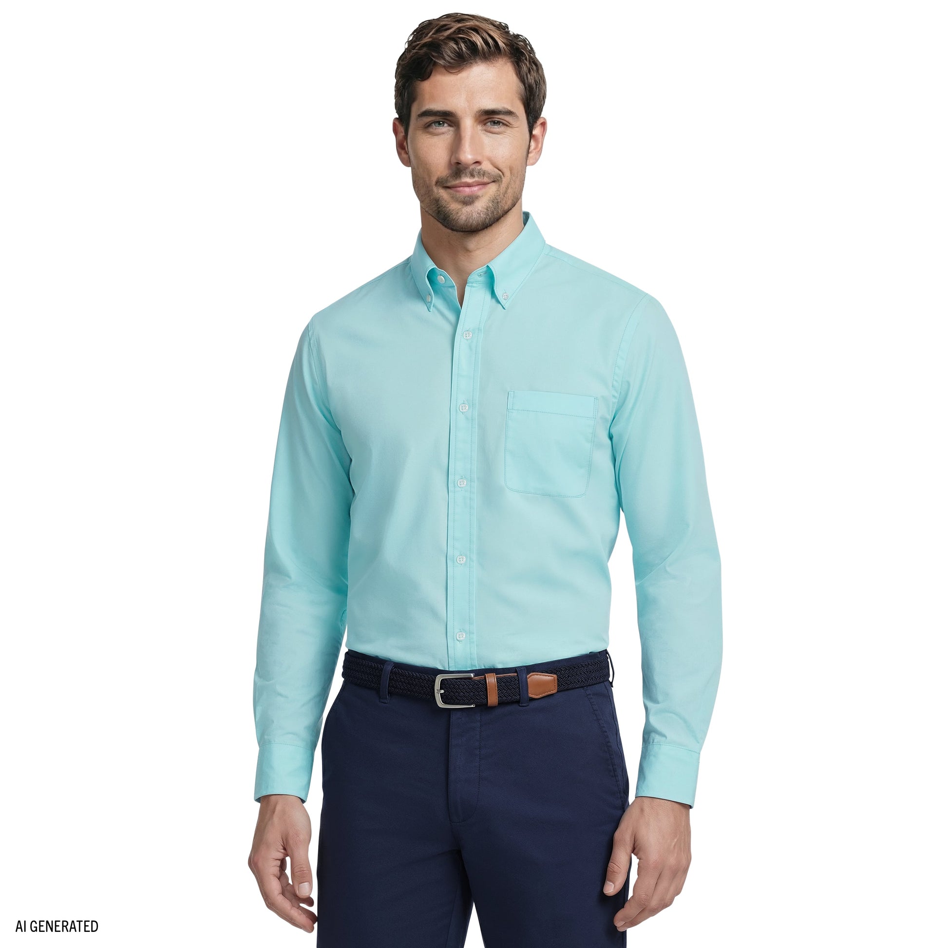 Izod ALL-OVER STRETCH L/S BUTTON-DOWN DRESS SHIRT - LIMPET SHELL