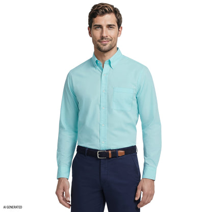 Izod ALL-OVER STRETCH L/S BUTTON-DOWN DRESS SHIRT - LIMPET SHELL