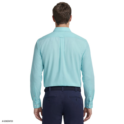 Izod ALL-OVER STRETCH L/S BUTTON-DOWN DRESS SHIRT - LIMPET SHELL