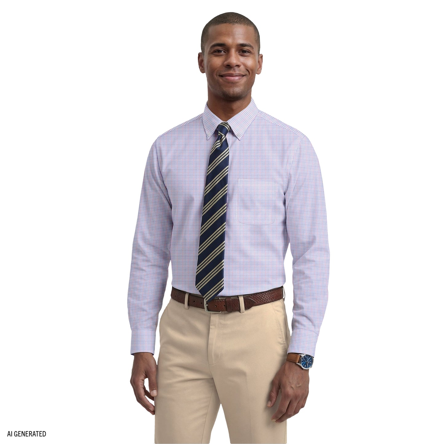 Izod ALL-OVER STRETCH L/S PLAID BUTTON-DOWN DRESS SHIRT - CONE FLOWER