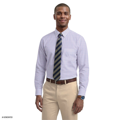 Izod ALL-OVER STRETCH L/S PLAID BUTTON-DOWN DRESS SHIRT - CONE FLOWER