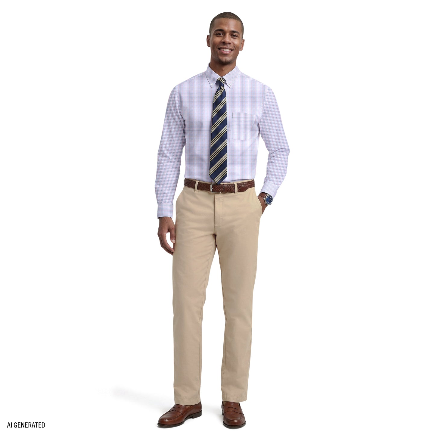 Izod ALL-OVER STRETCH L/S PLAID BUTTON-DOWN DRESS SHIRT - CONE FLOWER
