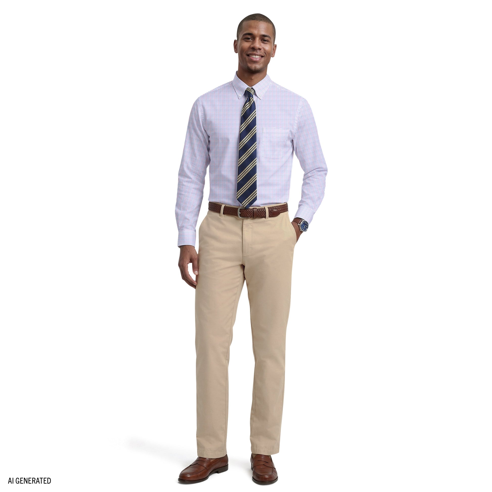 Izod ALL-OVER STRETCH L/S PLAID BUTTON-DOWN DRESS SHIRT - CONE FLOWER