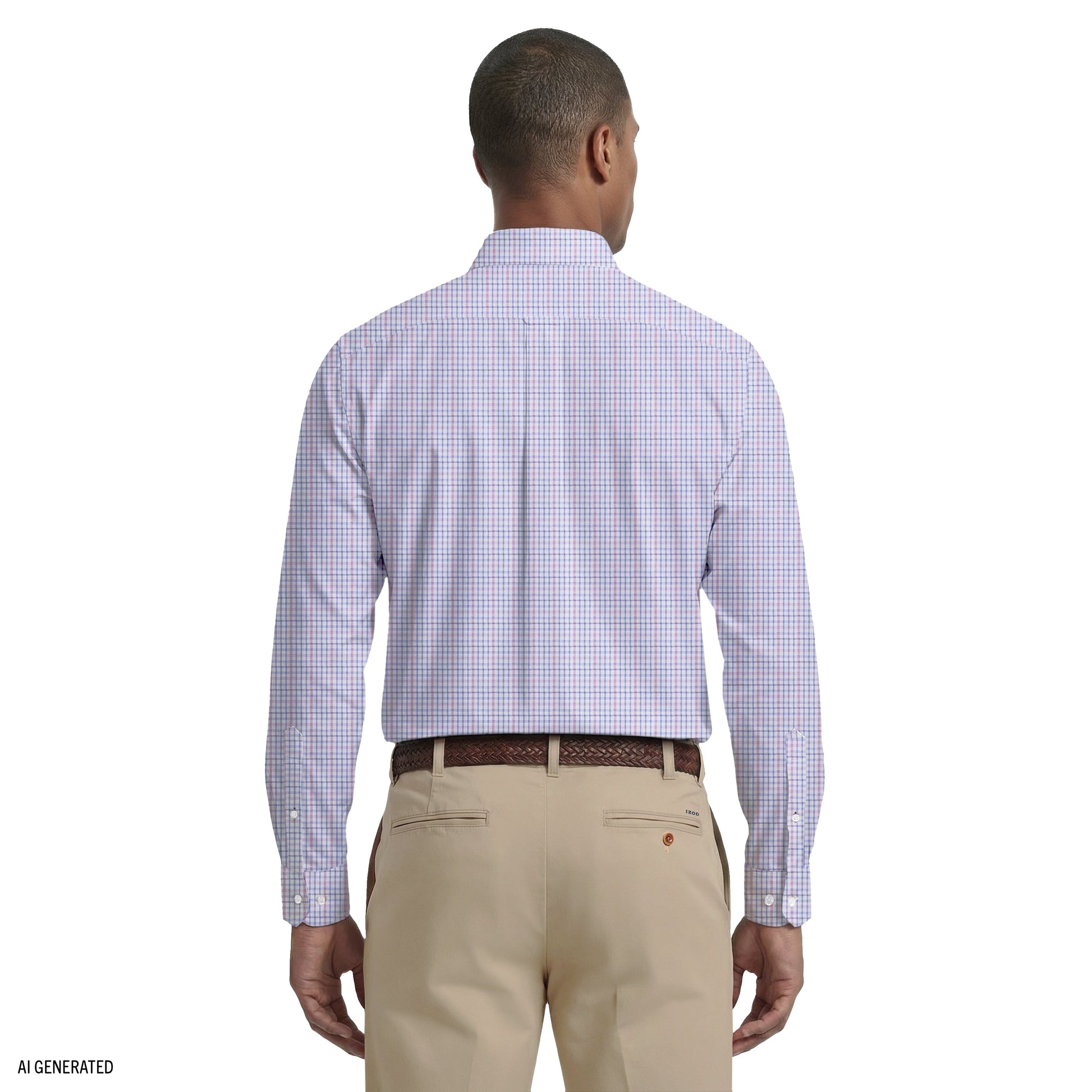 Izod ALL-OVER STRETCH L/S PLAID BUTTON-DOWN DRESS SHIRT - CONE FLOWER