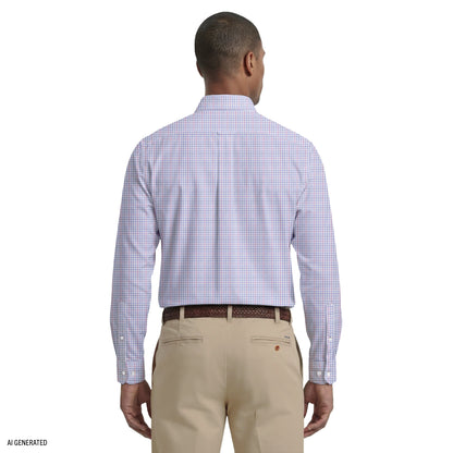 Izod ALL-OVER STRETCH L/S PLAID BUTTON-DOWN DRESS SHIRT - CONE FLOWER