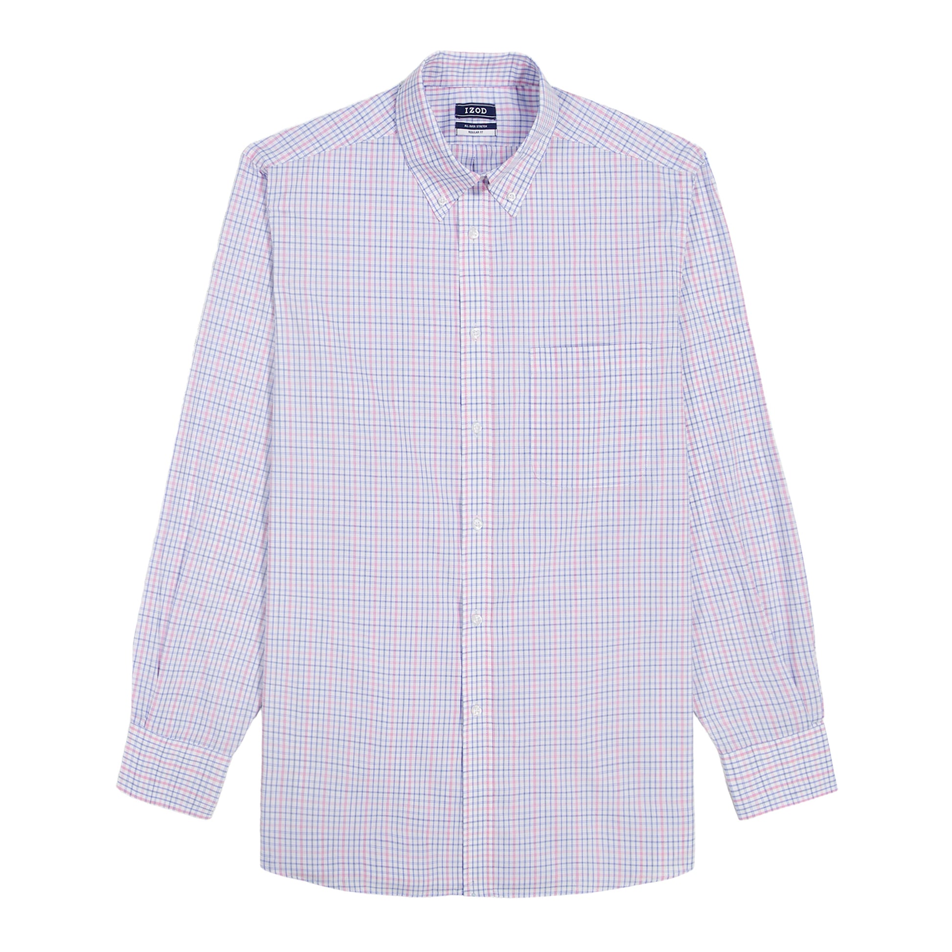 Izod ALL-OVER STRETCH L/S PLAID BUTTON-DOWN DRESS SHIRT - CONE FLOWER