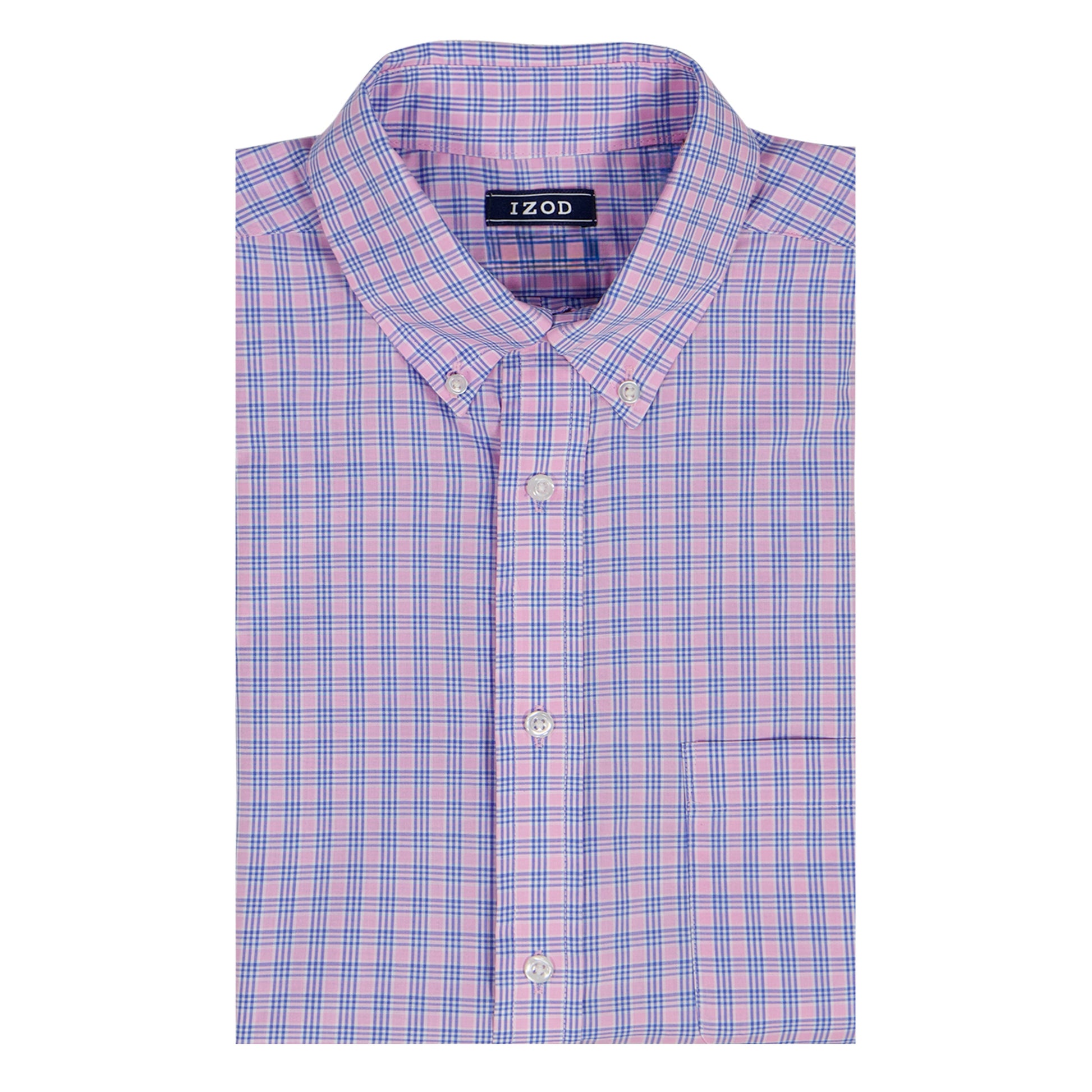 Izod ALL-OVER STRETCH L/S PLAID BUTTON-DOWN DRESS SHIRT - LILAC