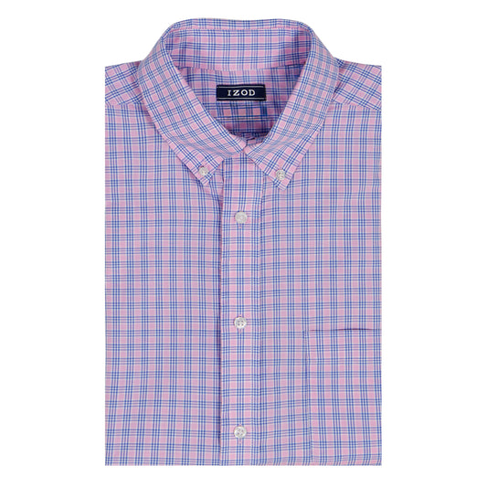 Izod ALL-OVER STRETCH L/S PLAID BUTTON-DOWN DRESS SHIRT - LILAC