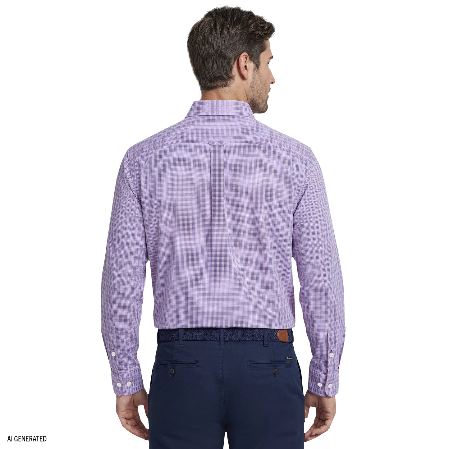 Izod ALL-OVER STRETCH L/S PLAID BUTTON-DOWN DRESS SHIRT - LILAC