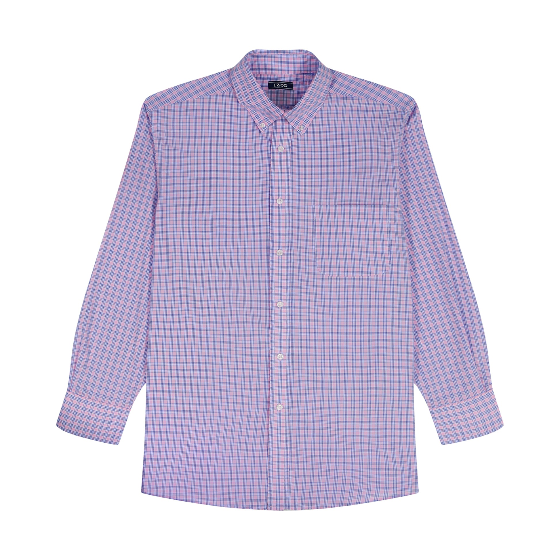 Izod ALL-OVER STRETCH L/S PLAID BUTTON-DOWN DRESS SHIRT - LILAC