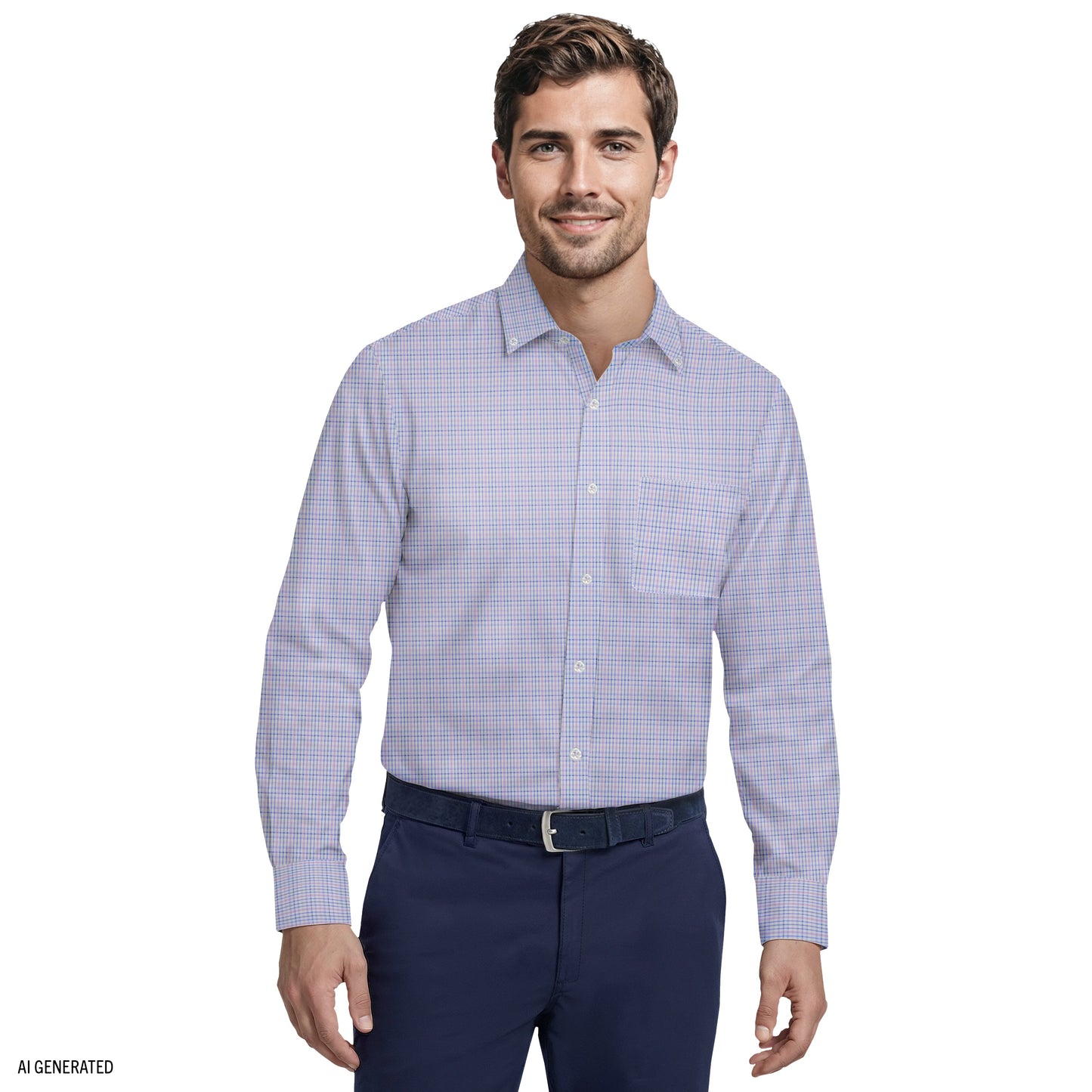 Izod ALL-OVER STRETCH L/S PLAID BUTTON-DOWN DRESS SHIRT - DAHLIA PURPLE