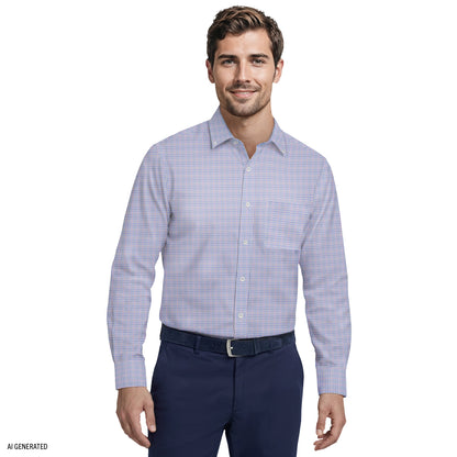 Izod ALL-OVER STRETCH L/S PLAID BUTTON-DOWN DRESS SHIRT - DAHLIA PURPLE
