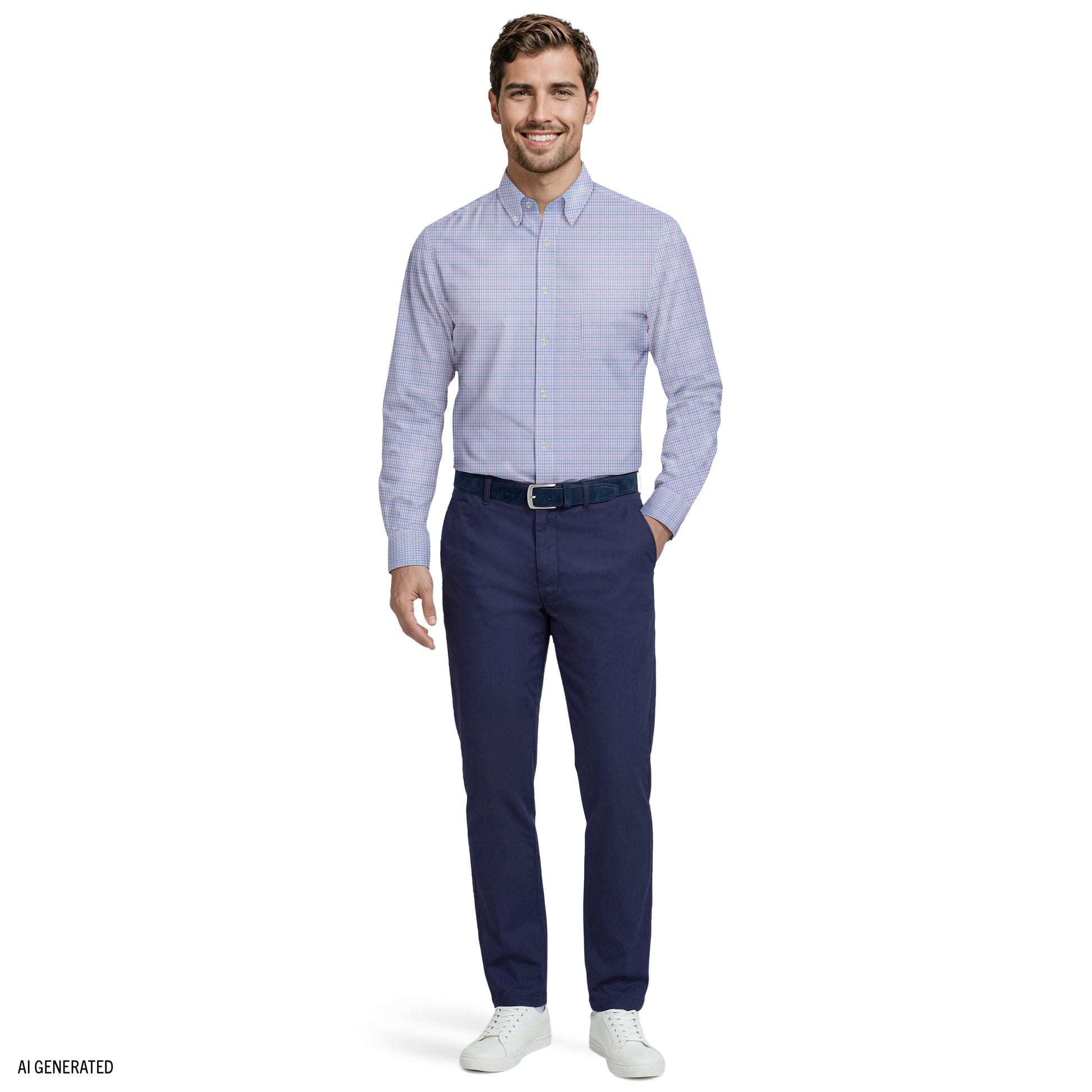 Izod ALL-OVER STRETCH L/S PLAID BUTTON-DOWN DRESS SHIRT - DAHLIA PURPLE