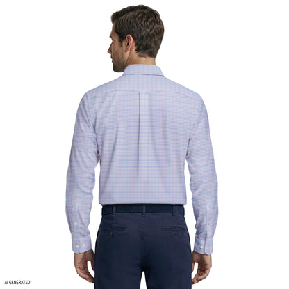 Izod ALL-OVER STRETCH L/S PLAID BUTTON-DOWN DRESS SHIRT - DAHLIA PURPLE