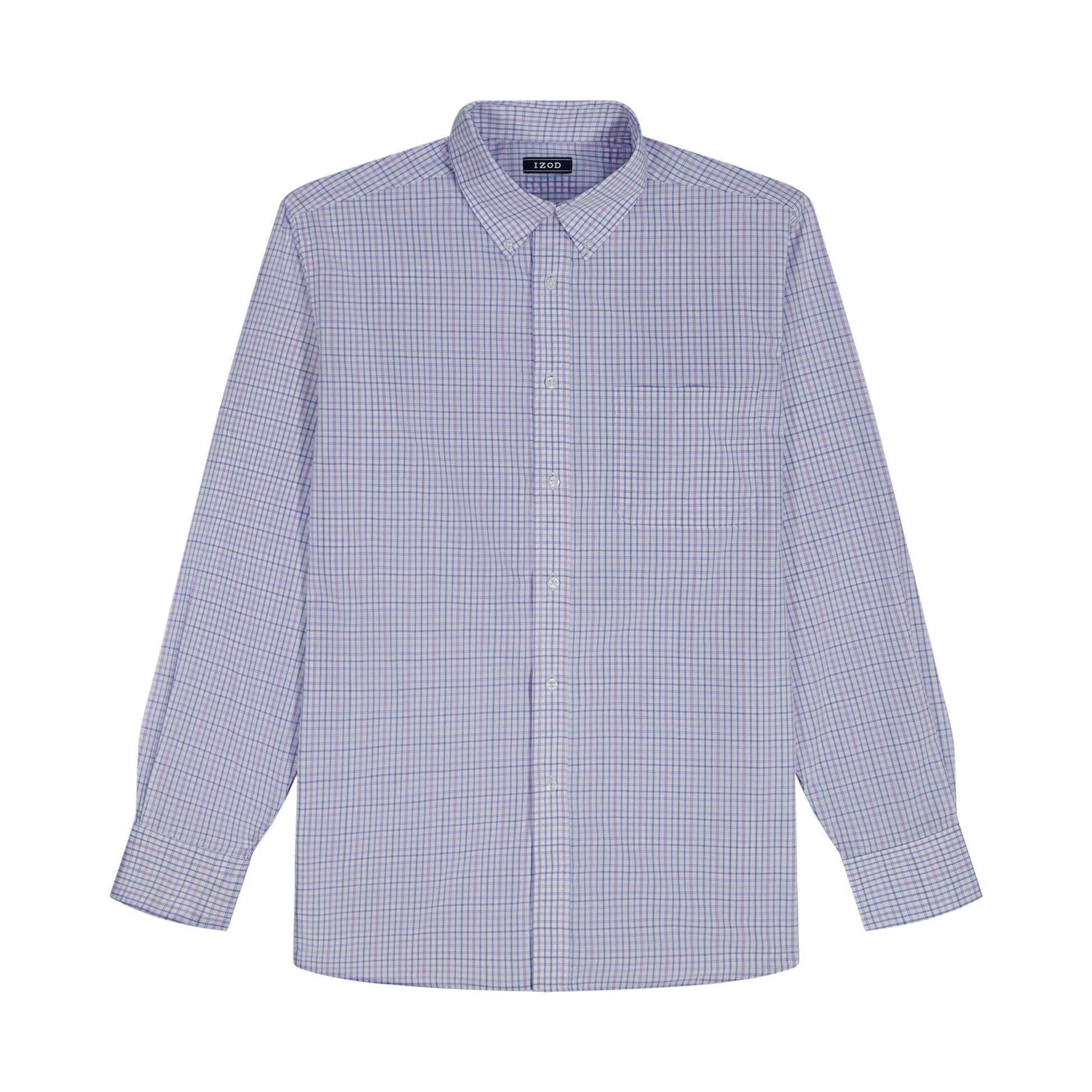 Izod ALL-OVER STRETCH L/S PLAID BUTTON-DOWN DRESS SHIRT - DAHLIA PURPLE