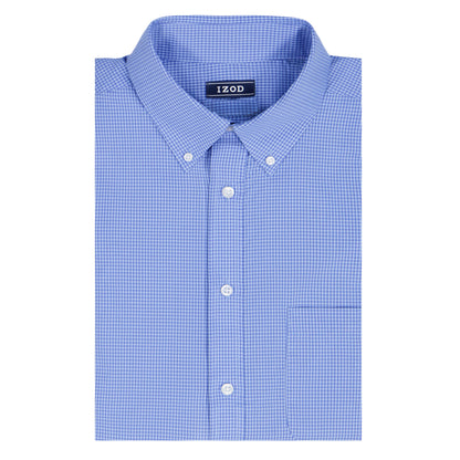 Izod ALL-OVER STRETCH L/S PLAID BUTTON-DOWN DRESS SHIRT - BLUE BELL