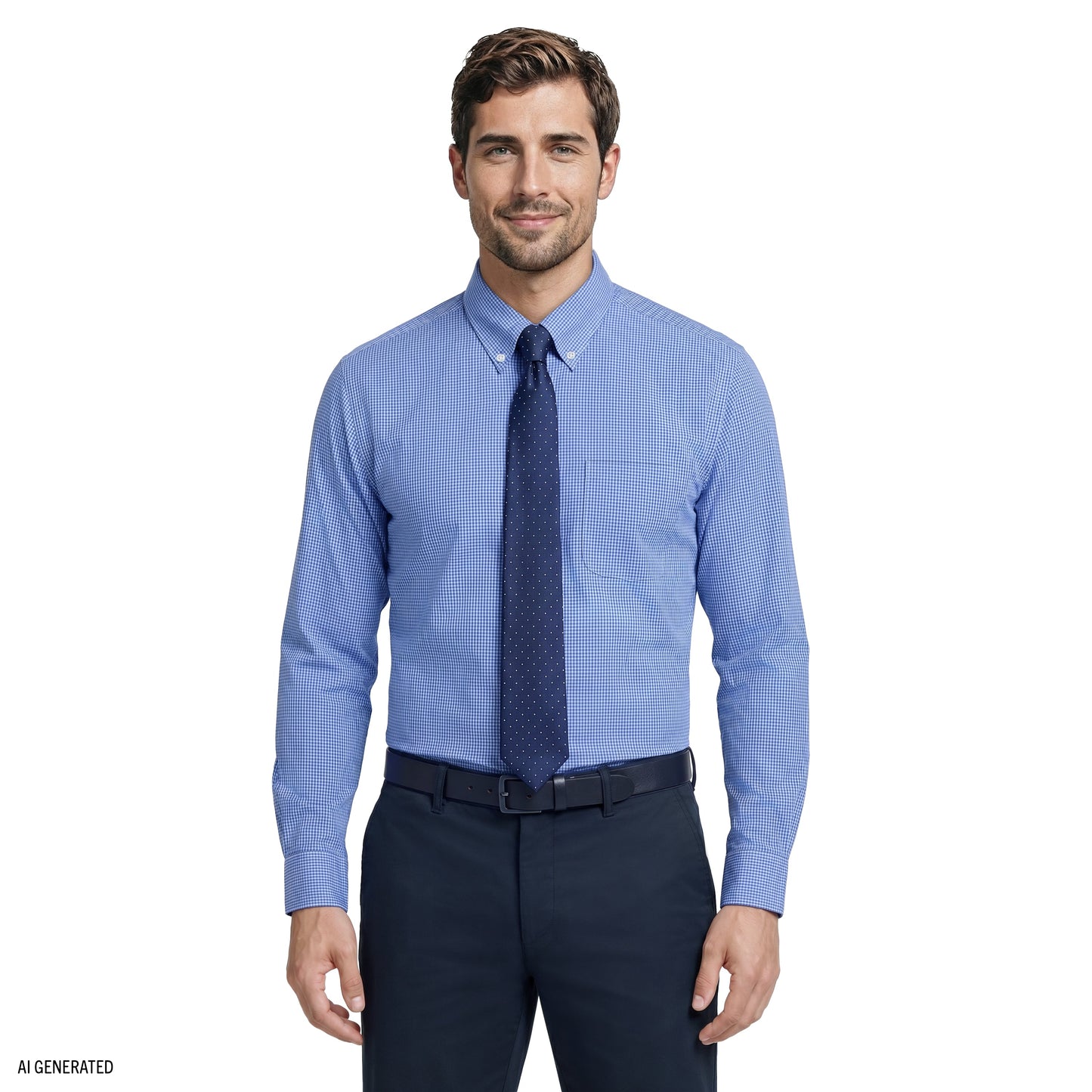 Izod ALL-OVER STRETCH L/S PLAID BUTTON-DOWN DRESS SHIRT - BLUE BELL