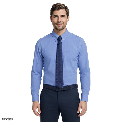 Izod ALL-OVER STRETCH L/S PLAID BUTTON-DOWN DRESS SHIRT - BLUE BELL